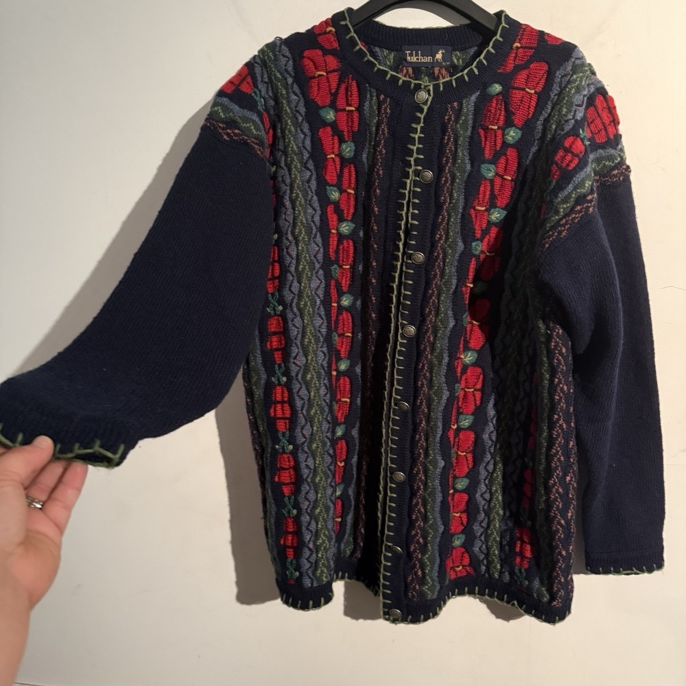 Vintage Tulchan Small/Medium Wool 3D Textured Floral‎ Pattern Boho Cottagecore